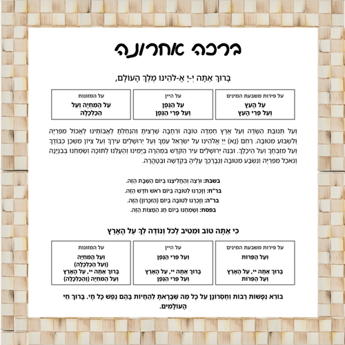 Al Hamichya Sign – Mocha Check After-Meal Blessing (Canvas, Acrylic, Aluminum) – Jewish Kitchen Decor