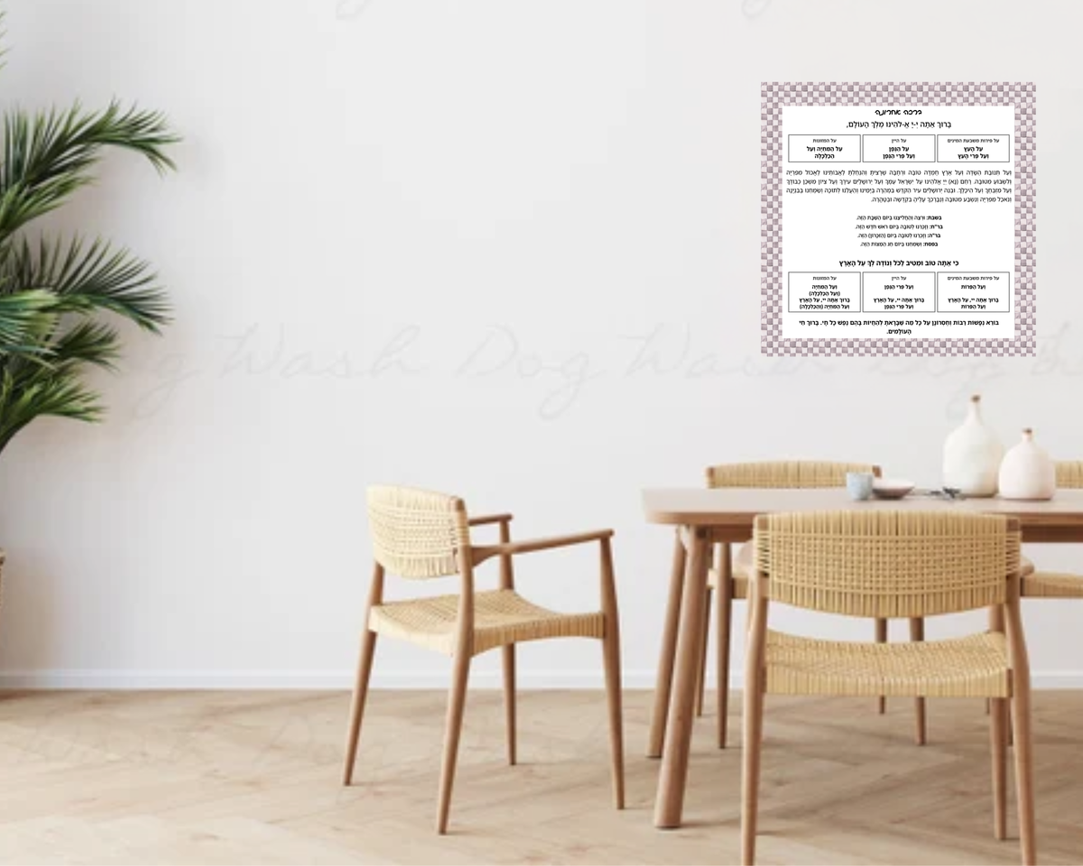Al Hamichya Sign – Sterling Check After-Meal Blessing (Canvas, Acrylic, Aluminum) – Jewish Kitchen Decor