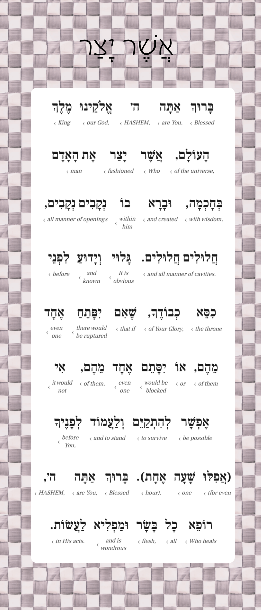 Asher Yatzar Sign – Sterling Check Bathroom Blessing Plaque (Acrylic, Aluminum) – Modern Jewish Home Decor