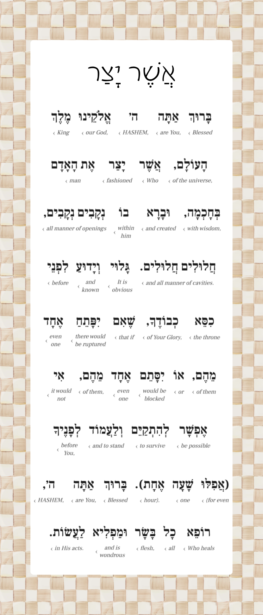 Asher Yatzar Sign – Mocha Check Bathroom Blessing Plaque (Acrylic, Aluminum) – Modern Jewish Home Decor