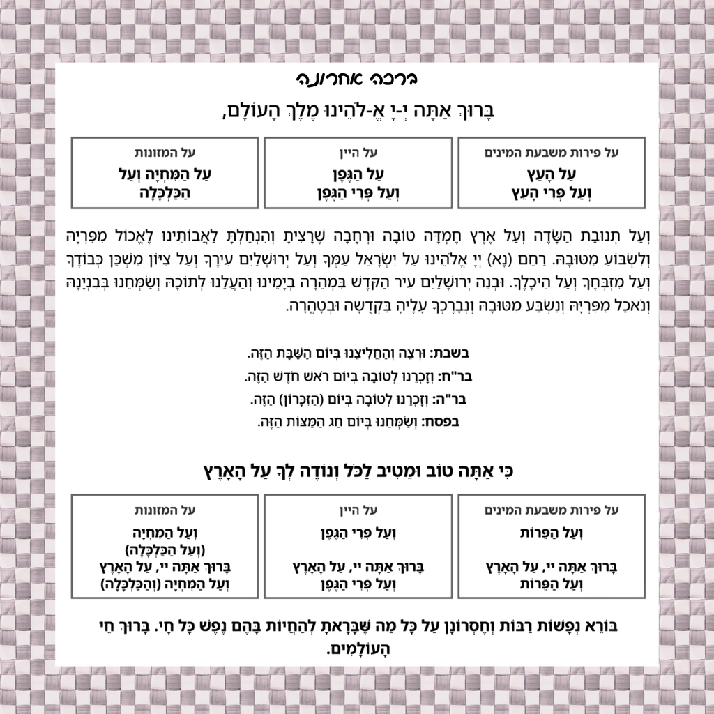 Al Hamichya Sign – Sterling Check After-Meal Blessing (Canvas, Acrylic, Aluminum) – Jewish Kitchen Decor
