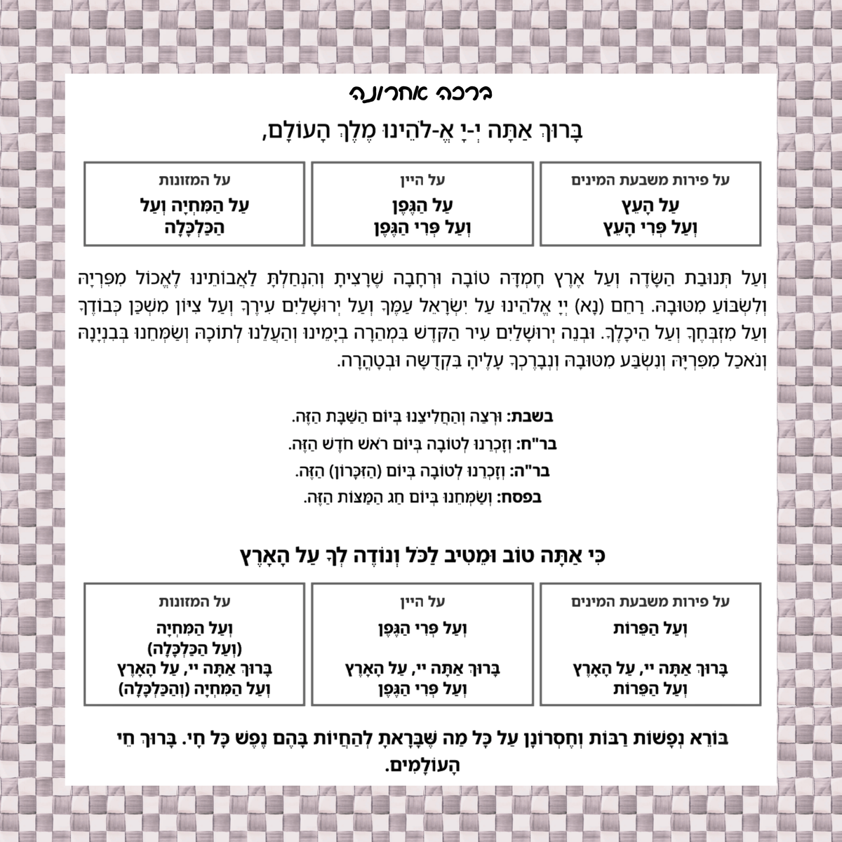Al Hamichya Sign – Sterling Check After-Meal Blessing (Canvas, Acrylic, Aluminum) – Jewish Kitchen Decor