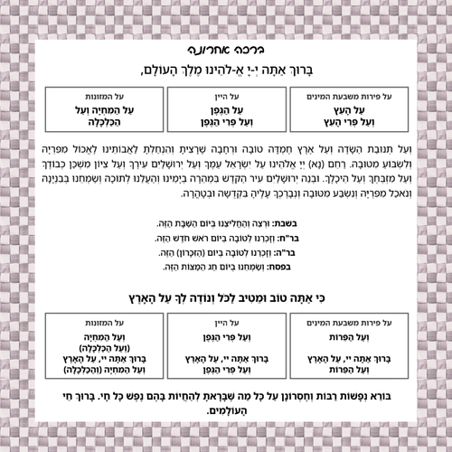 Al Hamichya Sign – Sterling Check After-Meal Blessing (Canvas, Acrylic, Aluminum) – Jewish Kitchen Decor