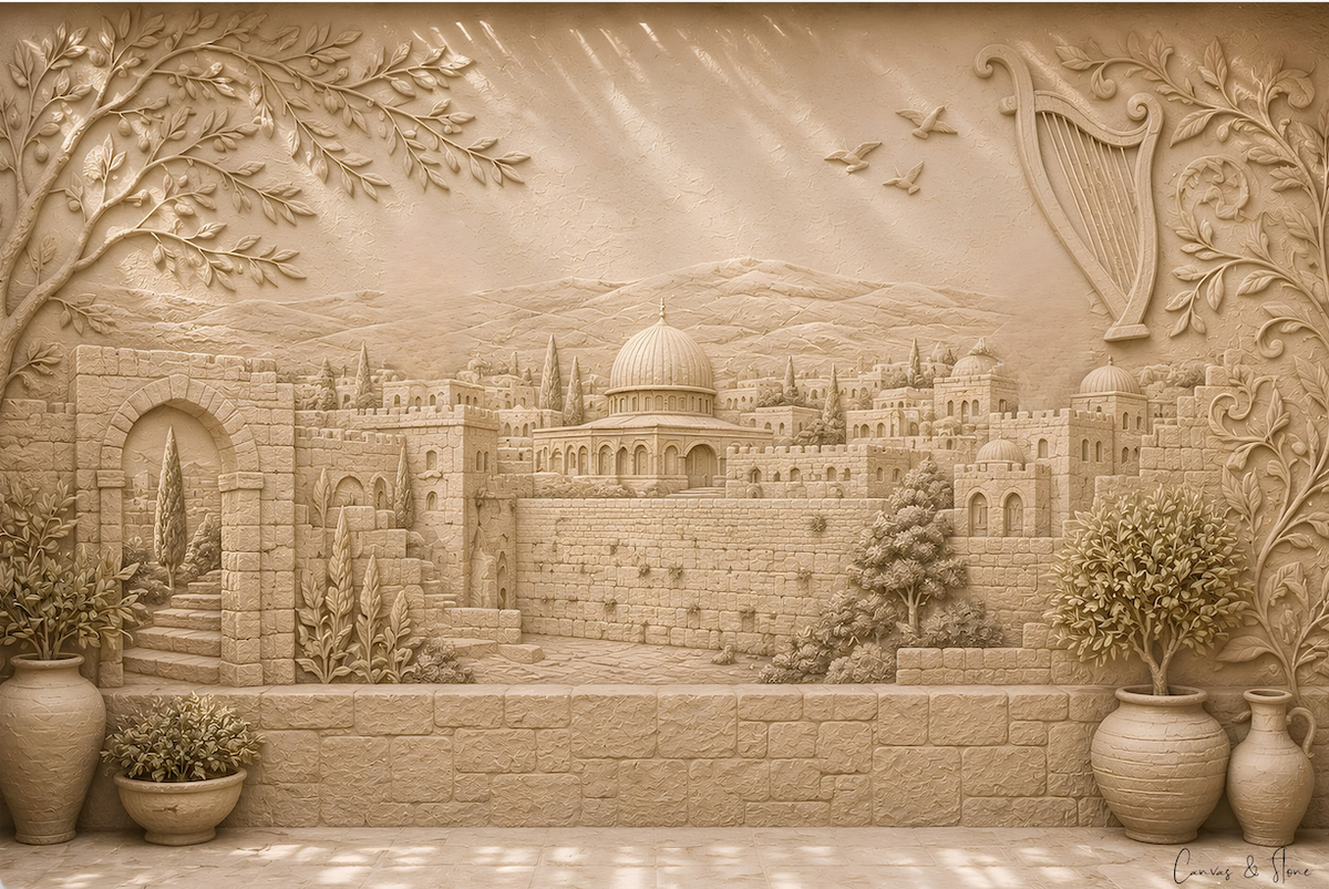 Jersalem old city stone mural