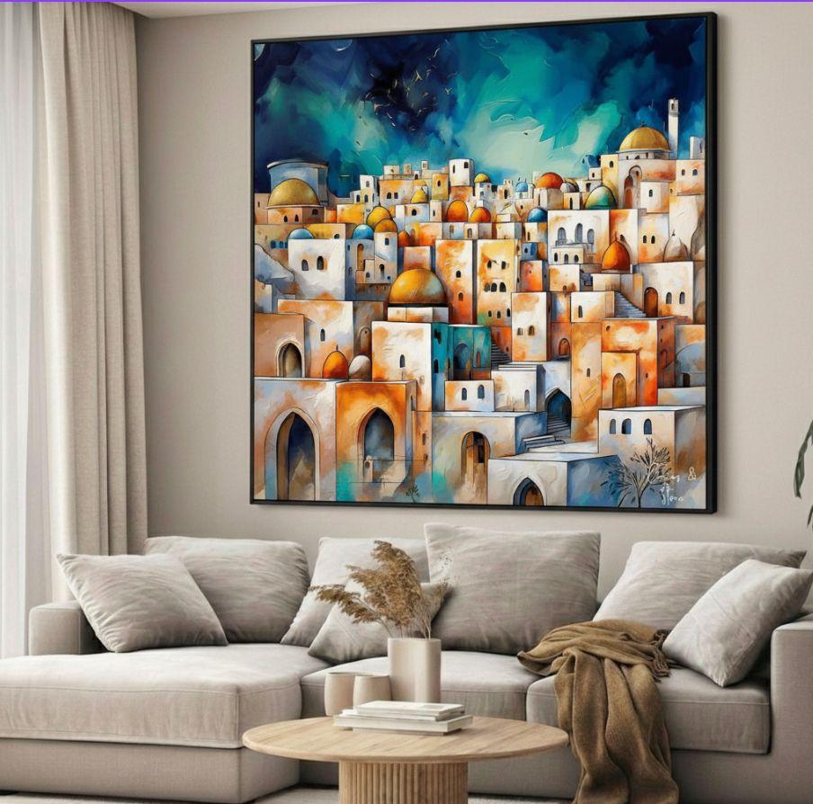 Jerusalem Skyline Blue and Gold