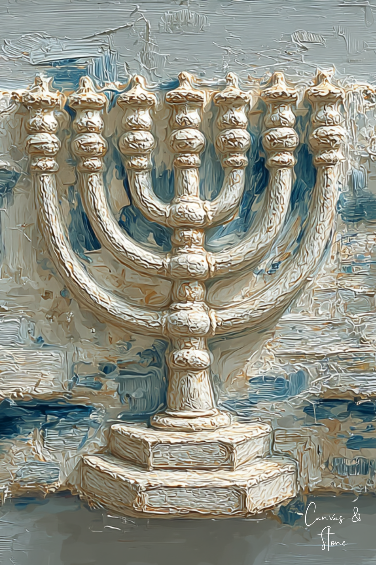 Blue and Ivory Menorah Relief