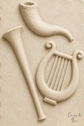 Shofar and Harp Clay Relief