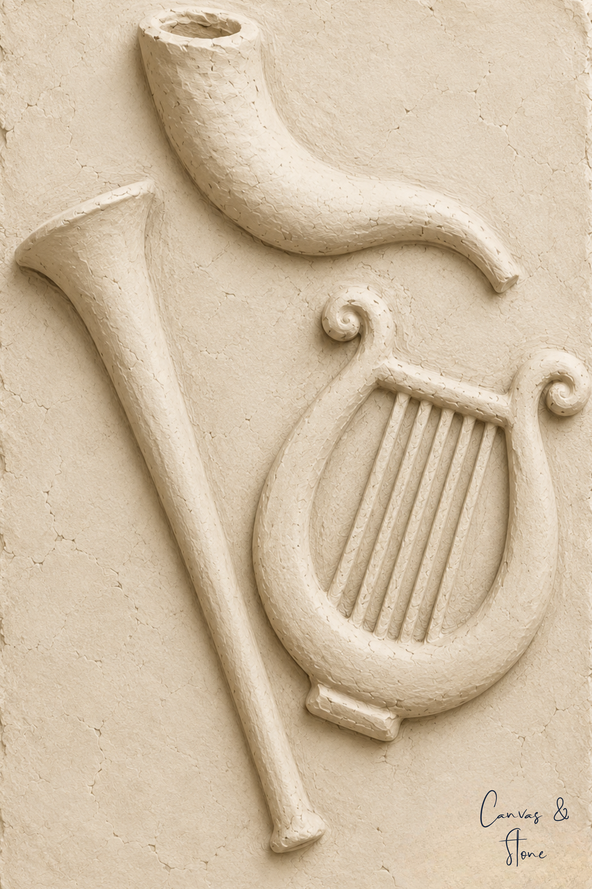 Shofar and Harp Clay Relief