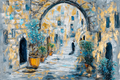 Jerusalem Alleyway Blue and Gold