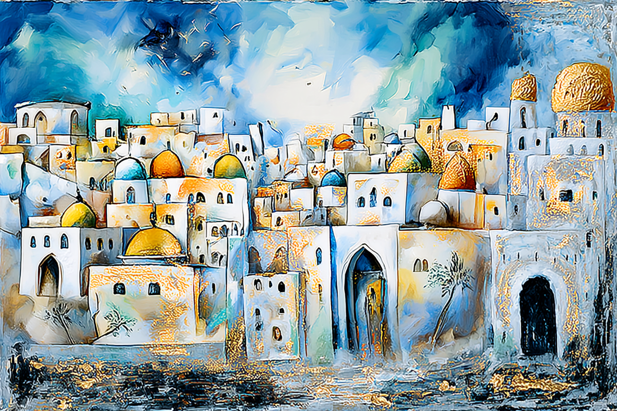 Jerusalem Skyline Blue and Gold