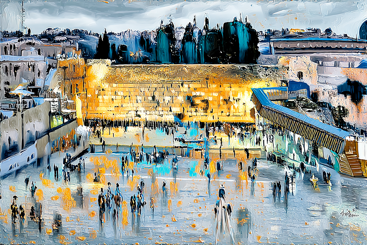 Kotel Gold and Blue – Western Wall Art (Canvas, Acrylic, Aluminum) – Jerusalem Jewish Wedding Gift