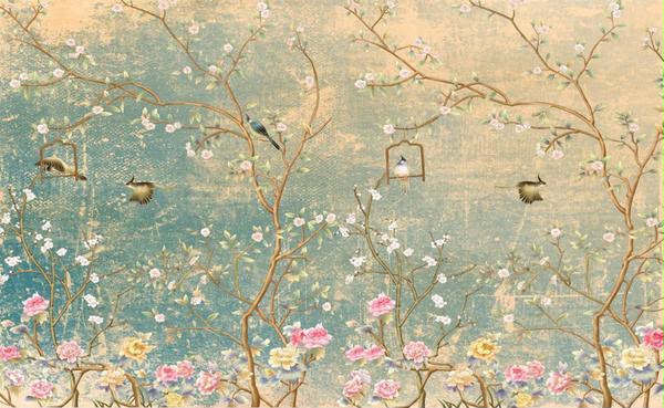Vintage Blossom and Birds Mural